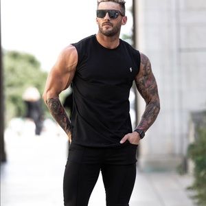 FATHER SONS CLASSIC BLACK LONGLINE GYM VEST - FSH627 Size L